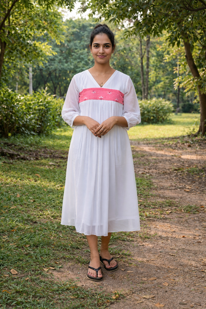 White shaded georgette A-line kurti with handworked yoke MBS-803 ** ready to dispatch** **last piece clearance sale**