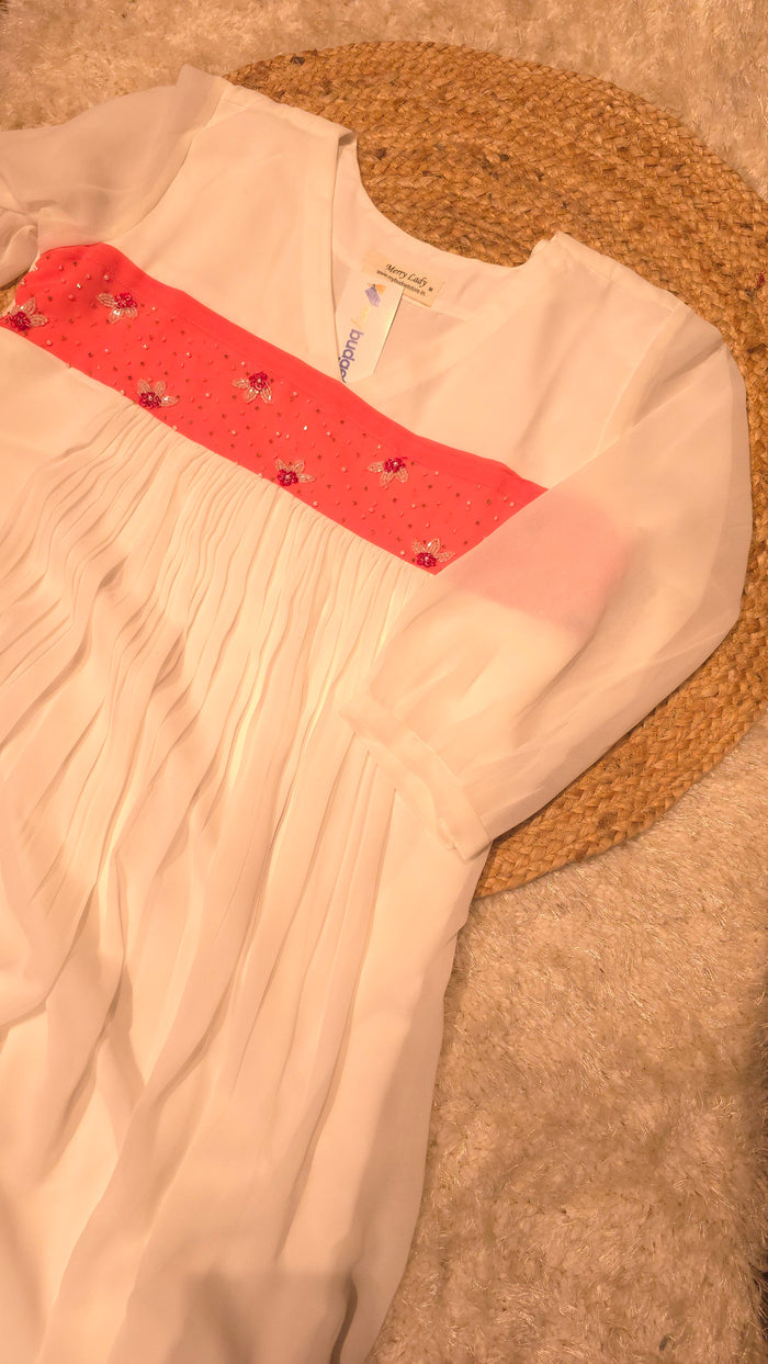 White shaded georgette A-line kurti with handworked yoke MBS-803 ** ready to dispatch** **last piece clearance sale**