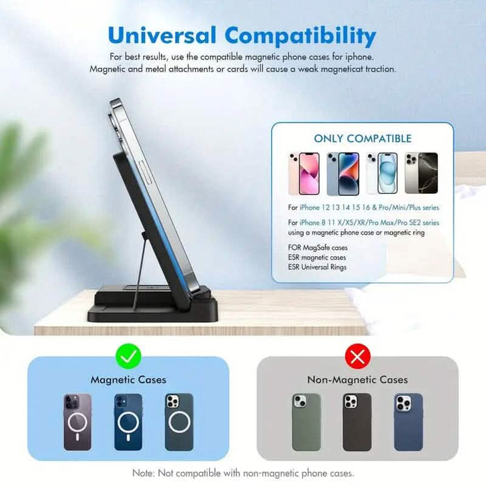 Wireless Charging Station 3-in-1 Standard 15W Fast for Mag-Safe Charger Stand DailySale
