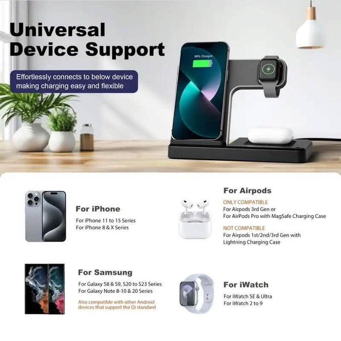 Wireless Charging Station 3-in-1 Standard 15W Fast for Mag-Safe Charger Stand DailySale