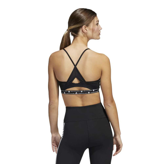 adidas Women's Training Light Support 3 Stripe Bra - Black White runnwalk