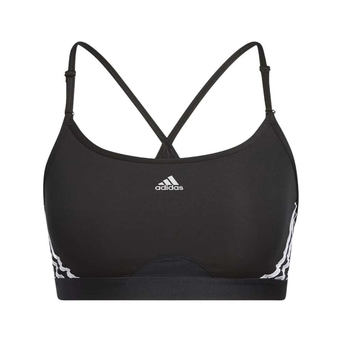 adidas Women's Training Light Support 3 Stripe Bra - Black White runnwalk