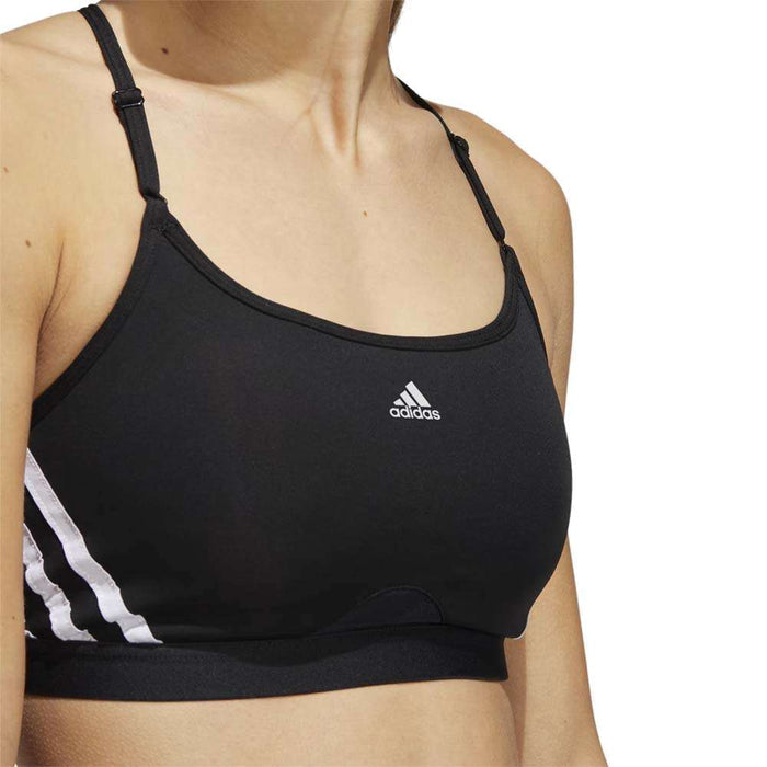 adidas Women's Training Light Support 3 Stripe Bra - Black White runnwalk