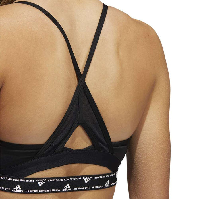 adidas Women's Training Light Support 3 Stripe Bra - Black White runnwalk