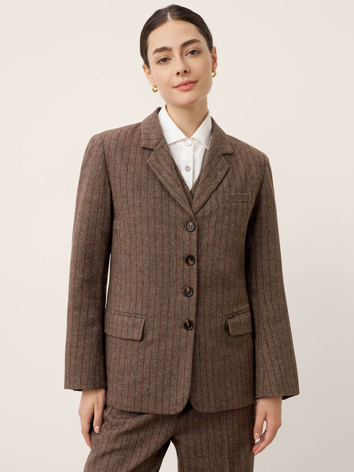 Wool Striped Notched Lapel Suit Blazer DAPHNE LINTICO