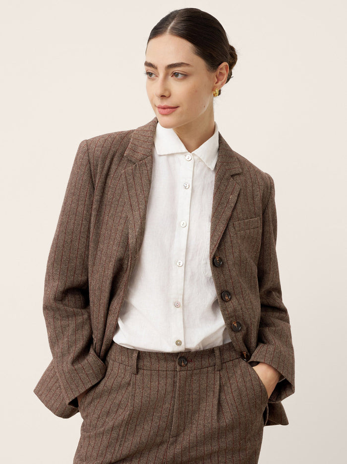 Wool Striped Notched Lapel Suit Blazer DAPHNE LINTICO
