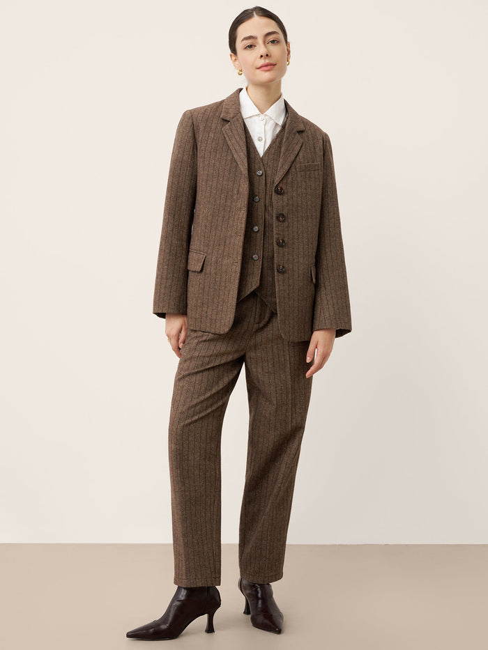 Wool Striped Notched Lapel Suit Blazer DAPHNE LINTICO