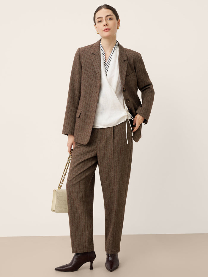 Wool Striped Notched Lapel Suit Blazer DAPHNE LINTICO