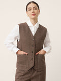 Wool Striped V-Neck Button-Detail Vest ELUNED LINTICO