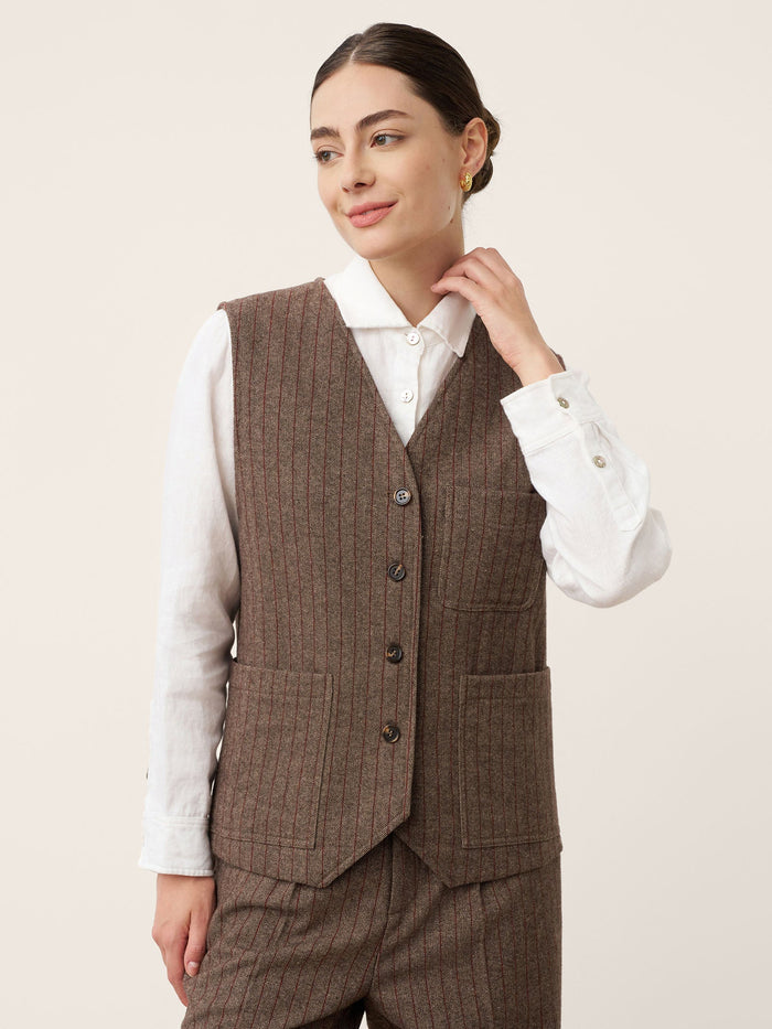 Wool Striped V-Neck Button-Detail Vest ELUNED LINTICO