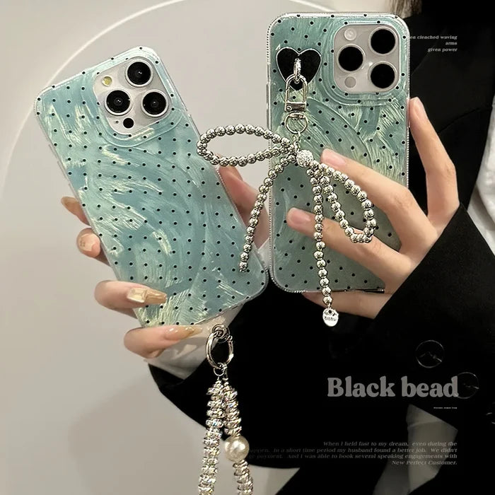 Y2K Green Polka Dot Beaded Bracelet Phone Case For iPhone PhoneShells