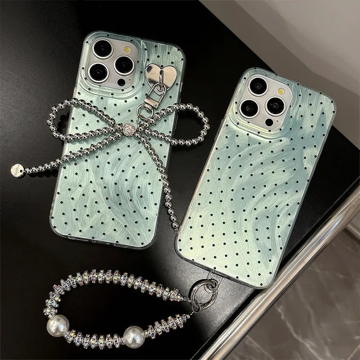 Y2K Green Polka Dot Beaded Bracelet Phone Case For iPhone PhoneShells