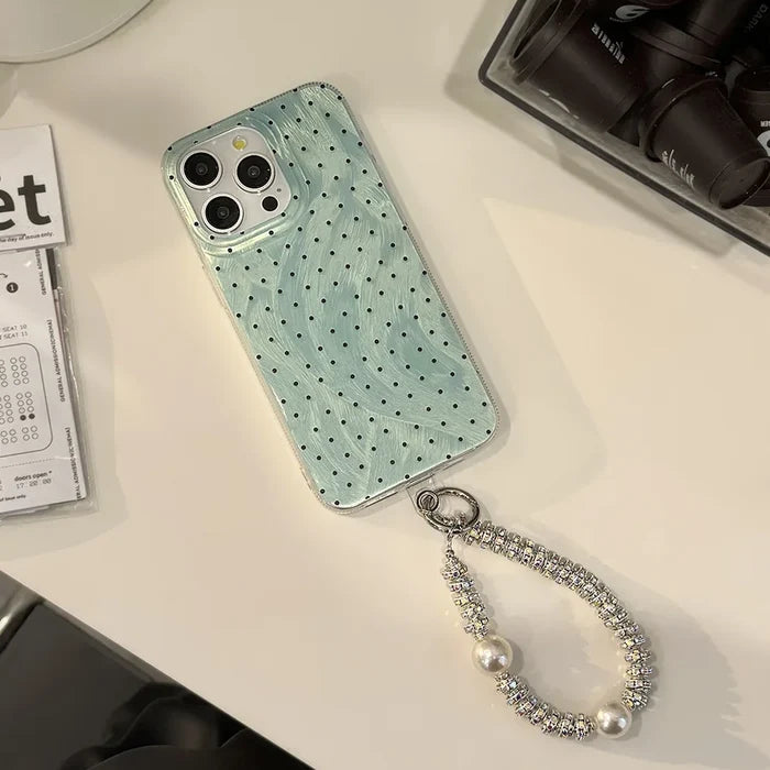 Y2K Green Polka Dot Beaded Bracelet Phone Case For iPhone PhoneShells