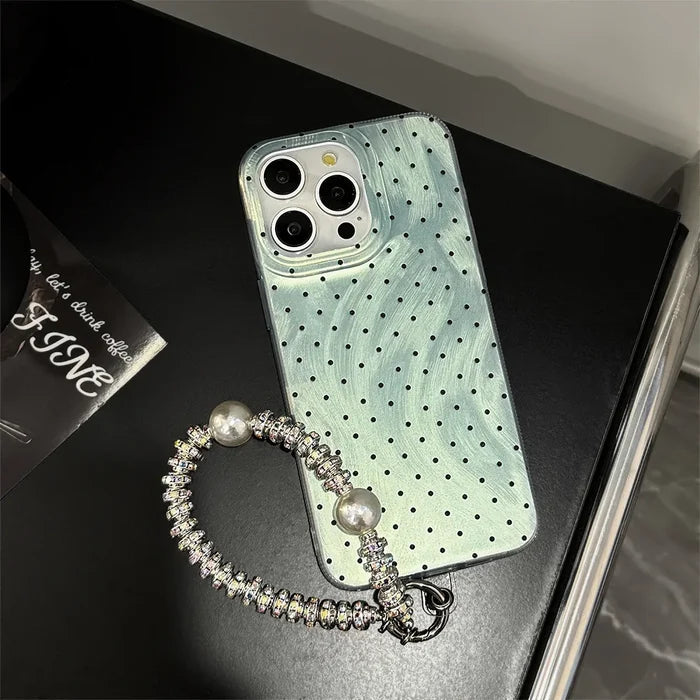 Y2K Green Polka Dot Beaded Bracelet Phone Case For iPhone PhoneShells