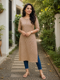 Yellow floral printed cotton Kurti with blue piping MBS-1295 **Ready to dispatch** **last piece clearance sale**