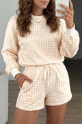 Yellow Plaid Baggy Pullover Drawstring Casual Shorts 2pcs Outfit Shewin