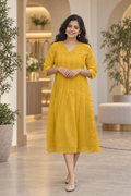 Yellow shaded georgette Aline kurti with mirror handworked yoke and sleeve MBS-775 ** Ready to dispatch ** ** last piece sale**